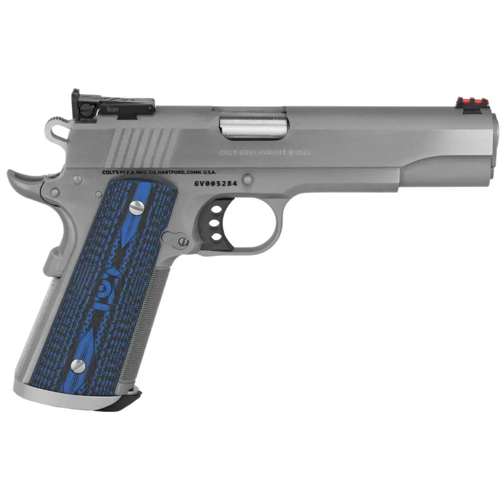 COLT 1911 GOLD CUP TROPHY 38 SUPER STS BLUE GRIPS 5" 9+1